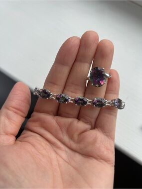 Mystic Topaz Oval and 14K white gold ring and bracelet set
